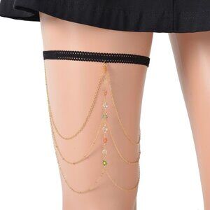 Cute Leg Chain with Austrian Crystal and Multi Color Enameled Flowers